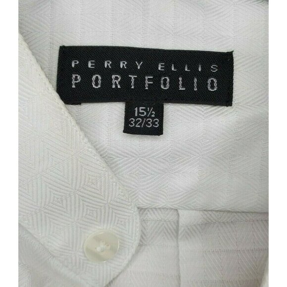 Portfolio Perry Ellis Grandad collar 15 1/2 32/33 White Dress Shirt 3K1660 - Picture 7 of 9